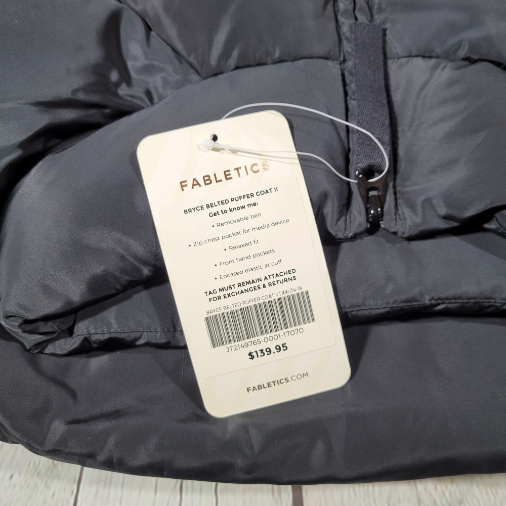 Fabletics Black Puffer Coat Midi Belted Stand Collar Full Zip Women's Winter XXL - Picture 9 of 11